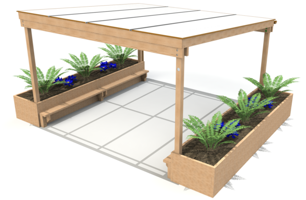 Polycarbonate Shelter with Planters and Seats